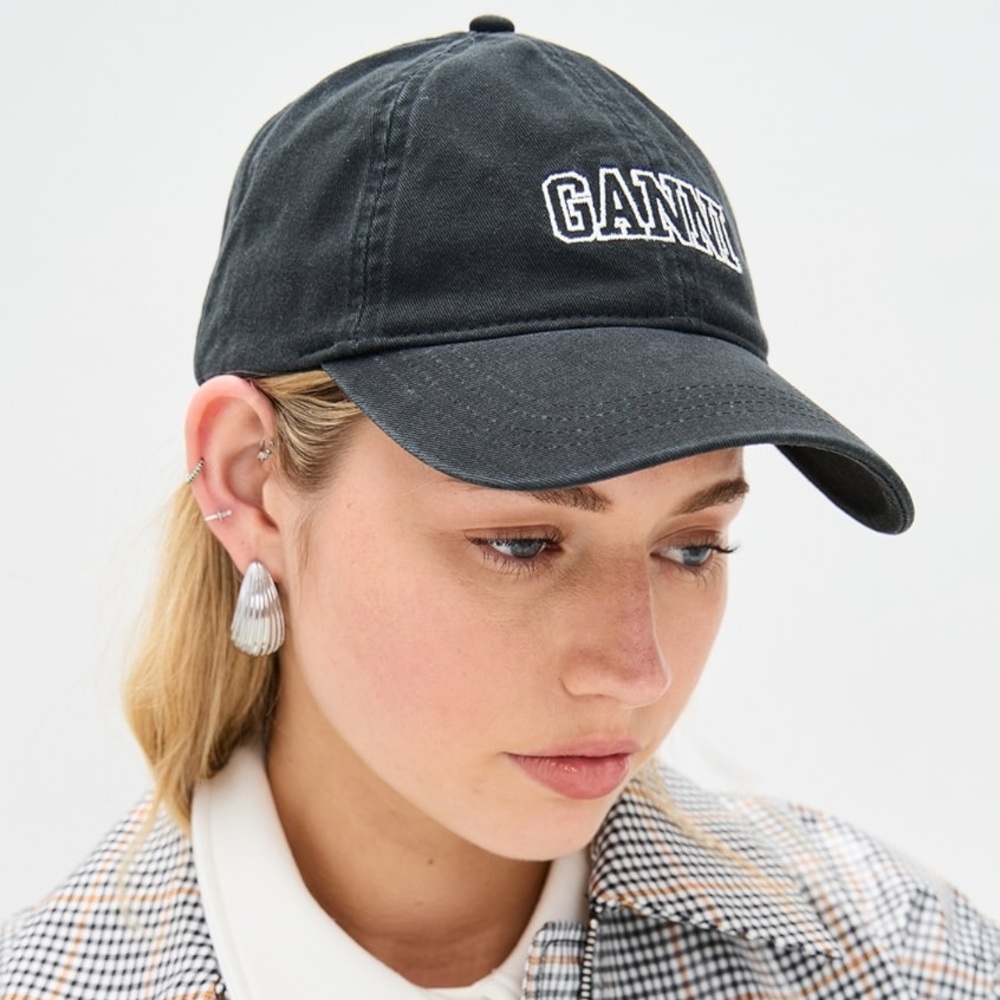 GANNI Embroidered Cotton Baseball Cap Black - Picture 1 of 11